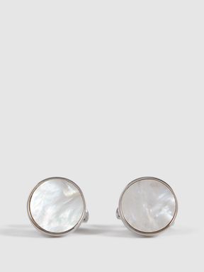 Silver/Mop Reiss Ardley Round Mother of Pearl Cufflinks