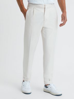 Ecru Reiss Brighton Relaxed Drawstring Trousers with Turn-Ups
