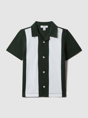 Green/Ecru Reiss Skade Cotton Cuban Collar Bowling Shirt