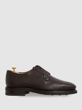 Dark Brown Oscar Jacobson Grained Leather Lace Up Shoes
