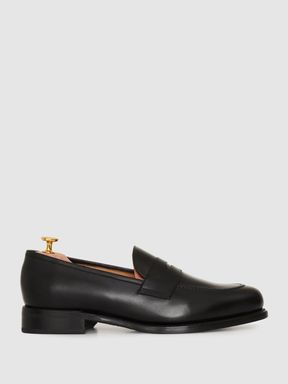 Black Oscar Jacobson Leather Penny Loafers