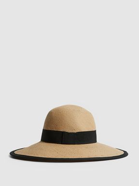 Natural Reiss Nina Raffia Woven Wide Brim Hat