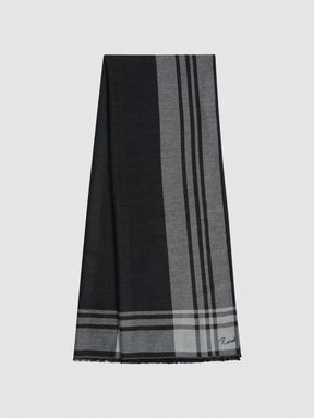 Black/White Reiss Clara Checked Embroidered Scarf