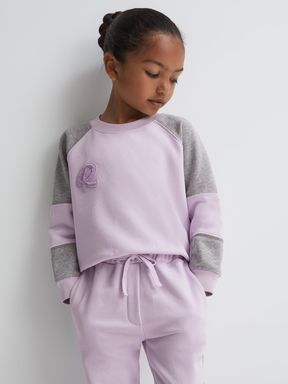 Lilac Reiss Bryce Colourblock Motif Jersey Sweatshirt