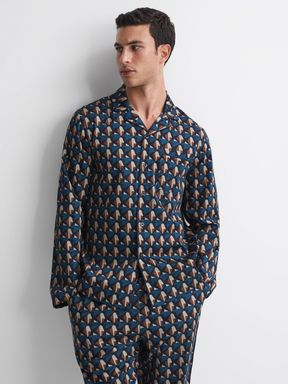 Multi Reiss Thurlow Cotton Printed Cuban Collar Pyjama Top