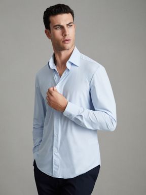Soft Blue Reiss Voyager Slim Fit Button-Through Travel Shirt