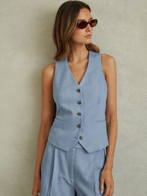 Blue Reiss June Tencel Blend Single Breasted Suit Waistcoat