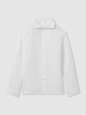 White Reiss Ruban Linen Cutaway Collar Shirt