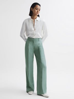 Teal Reiss Talia Linen Blend Wide Leg Trousers