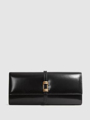 Black Reiss Regent High-Shine Leather Clutch Bag