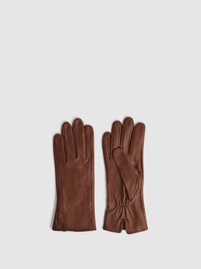Tan Reiss Giselle Leather Ruched Gloves