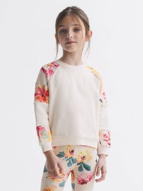 Pink Reiss Brooke Floral Print Cotton Jersey Sweatshirt