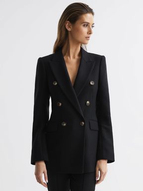 Black Reiss Laura Double Breasted Twill Blazer