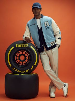 Soft Blue/Ecru McLaren F1 Leather Varsity Jacket