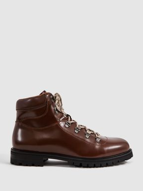 Dark Tan Reiss Ashdown Leather Hiking Boots