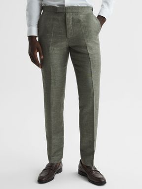 Sage Reiss Riva Wool-Linen Blend Regular Fit Trousers