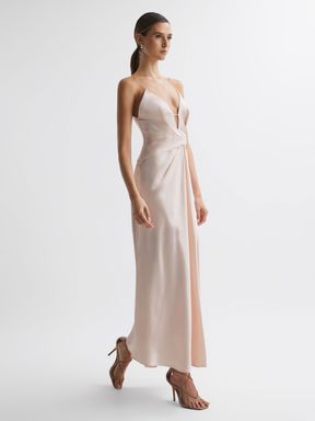 Pearl Pink Acler Plunge Neck Maxi Dress