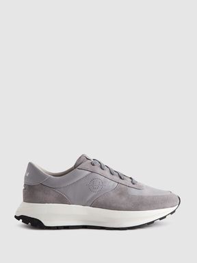 Grey/White Unseen Footwear Suede Trinity Stamp Trainers