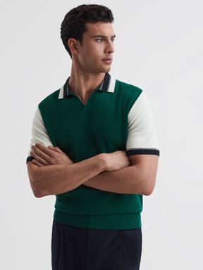 Bright Green/Ecru Reiss Kingsford Open Collar Striped T-Shirt