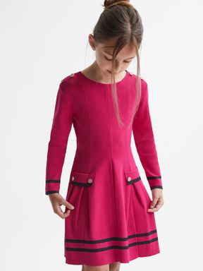 Bright Pink Reiss Paige Knitted Flared Dress