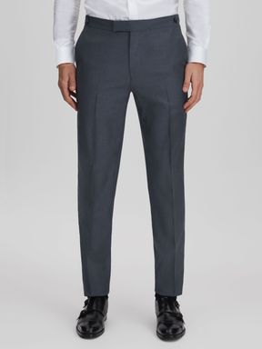 Airforce Blue Reiss Humble Slim Fit Wool Side Adjuster Trousers