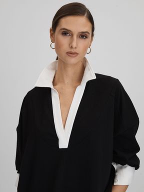 Black/White Reiss Aspen Oversized Cotton Open Collar Jumper