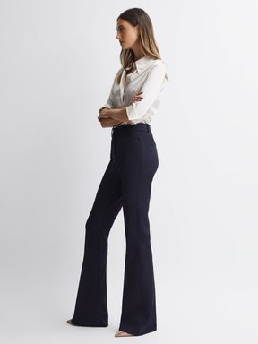 Navy Reiss Dylan Flared High Rise Trousers