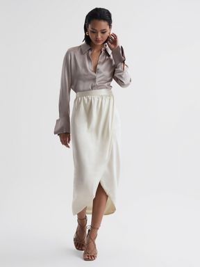 Ivory Reiss Tyra Silk High-Low Wrap Skirt