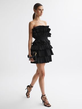 Black Acler Strapless Tiered Mini Dress