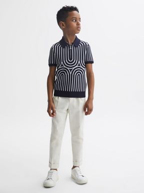 Navy/White Reiss Maycross Half-Zip Striped Polo T-Shirt