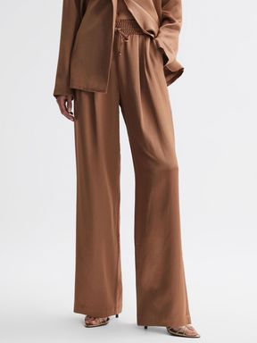 Camel Reiss Tinesia Paige Elasticated Wide Leg Trousers