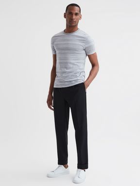 Grey/White Reiss Vega Cotton Striped Crew Neck T-Shirt
