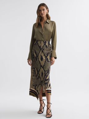 Brown Reiss Daria Snake Print Midi Skirt