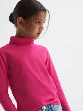 Bright Pink Reiss Carey Long Sleeve Funnel Neck Top