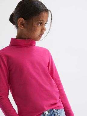 Bright Pink Reiss Carey Cotton Blend Roll Neck Top