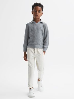 Soft Grey Melange Reiss Malik Knitted Open-Collar Top