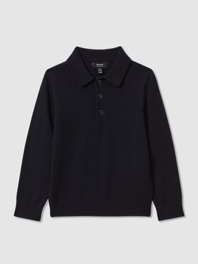 Navy Reiss Trafford Merino Wool Polo Shirt