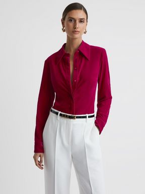 Pink Reiss Carly Velvet Button-Through Shirt