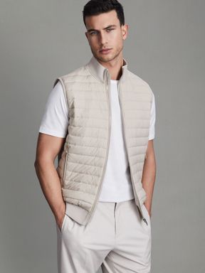 Stone Reiss Pluto Hybrid Quilt and Knit Zip-Through Gilet