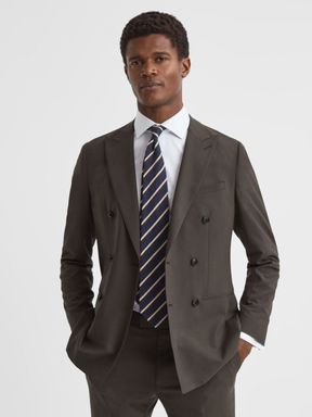 Chocolate Reiss Roll Slim Fit Wool Blend Double Breasted Blazer