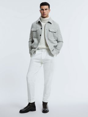 Soft Grey Melange Atelier Italian Wool Blend Button-Through Jacket