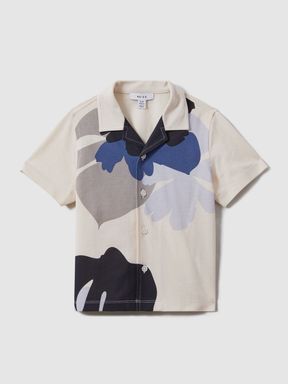 Grey/Blue Multi Reiss Parc Mercerised Cotton Cuban Collar Shirt