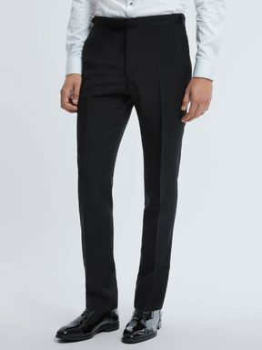 Black Reiss Rabello Wool-Mohair Slim Fit Tuxedo Trousers