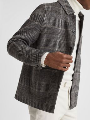 Charcoal Reiss Covert Wool Blend Check Overshirt