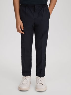 Navy Reiss Brighton Relaxed Elasticated Trousers with Turn-Ups