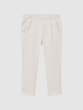 Ecru Reiss Brighton Relaxed Elasticated Trousers with Turn-Ups
