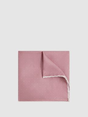 Pink Reiss Liam Polka Dot Silk Pocket Square