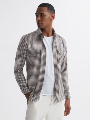 Chocolate Multi Reiss Tremont Brushed Checked Overshirt