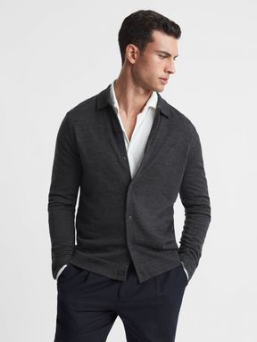 Charcoal Reiss Forbes Merino Wool Button-Through Cardigan