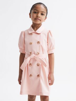 Pink Reiss Naomi Puff Sleeve Belted Dress